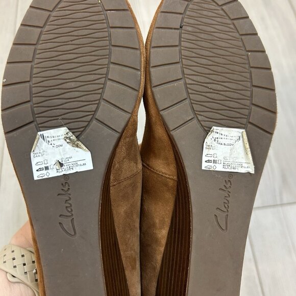 Clarks Vendra Bloom Brown Suede Wedge Heels Women's 10 Career Office Academia - Picture 5 of 8